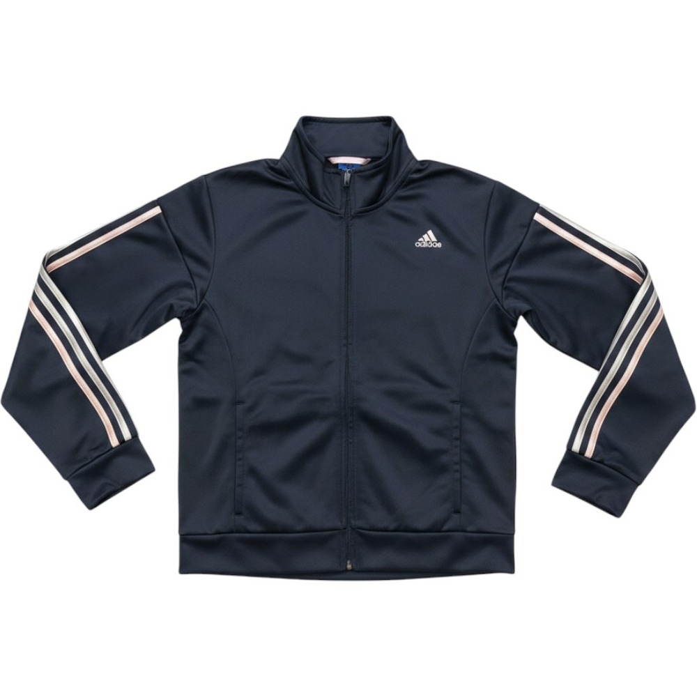 adidas Track Jacket Girls Medium 10/12 Blue Pastel Tri-Stripe Zip Up Excellent